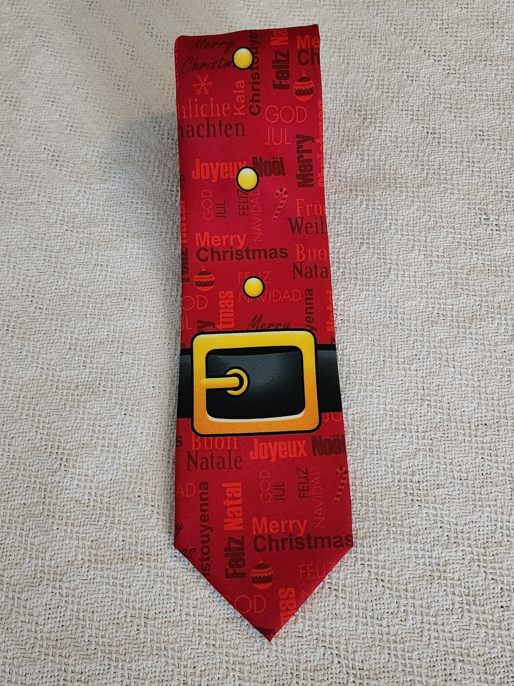 Celebrate Together Christmas Santa Belt Tie Multilingual Holiday Necktie